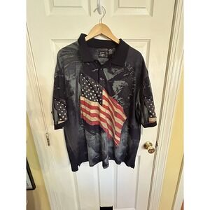 Cotton Traders Sport Large Shirt USA Flag & Eagle Mens Short‎ Sleeve Sz XXL